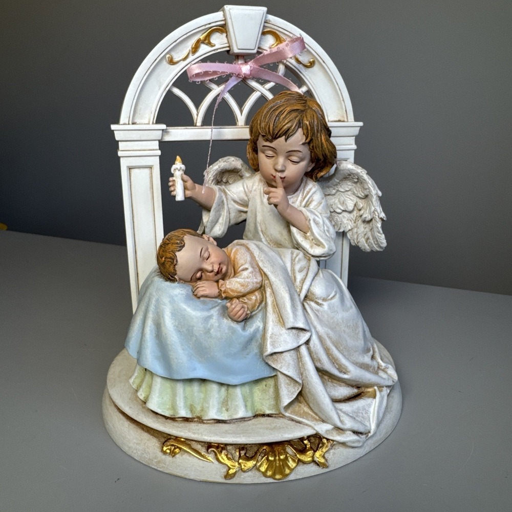 2016 Roman Inc "Hush-A-Bye" Angel & Sleeping Baby figurine 8" Christian Gift